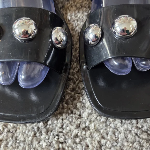 SCHUTZ Lizzie Studded Black Jelly Sandals 9 - Picture 9 of 13
